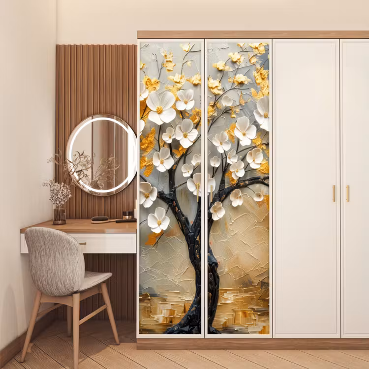 Deursticker - Boom - Bloemen - Goud - Beige — 5