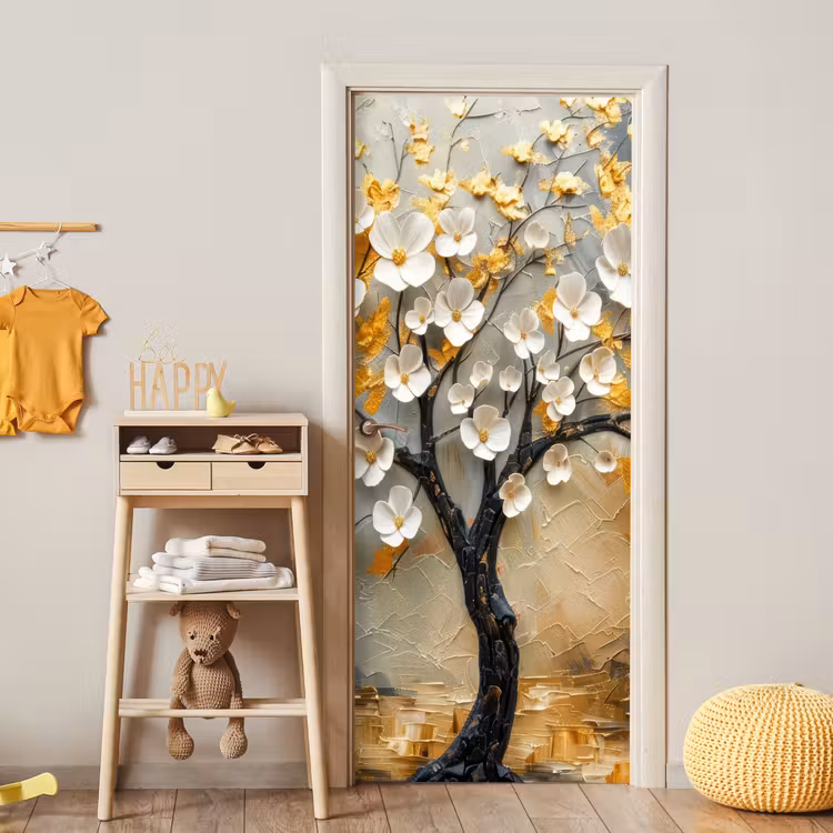 Deursticker - Boom - Bloemen - Goud - Beige — 6