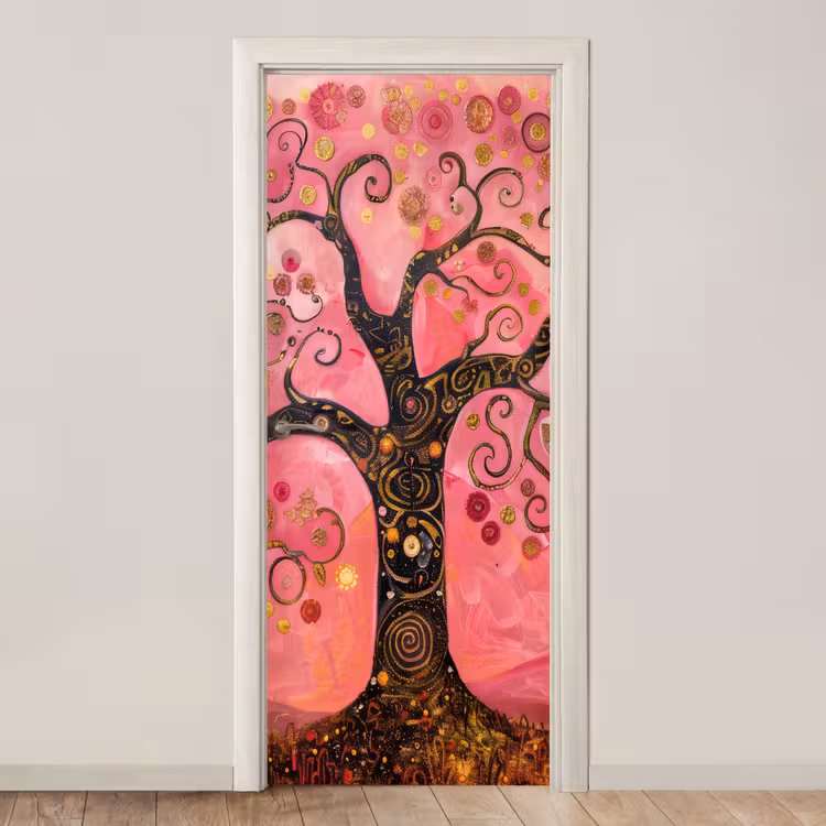 Deursticker - Boom - Levensboom - Roze - Goud — 1