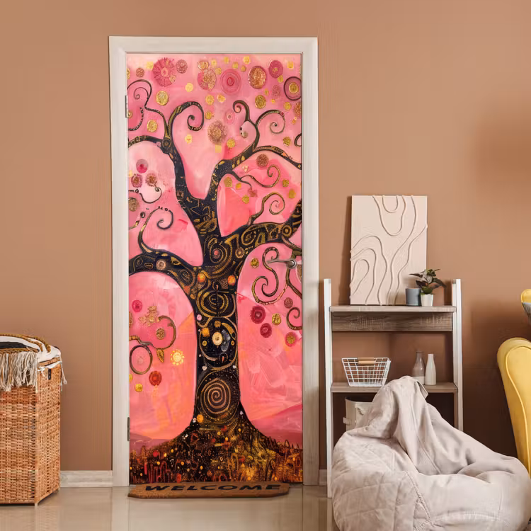 Deursticker - Boom - Levensboom - Roze - Goud — 2