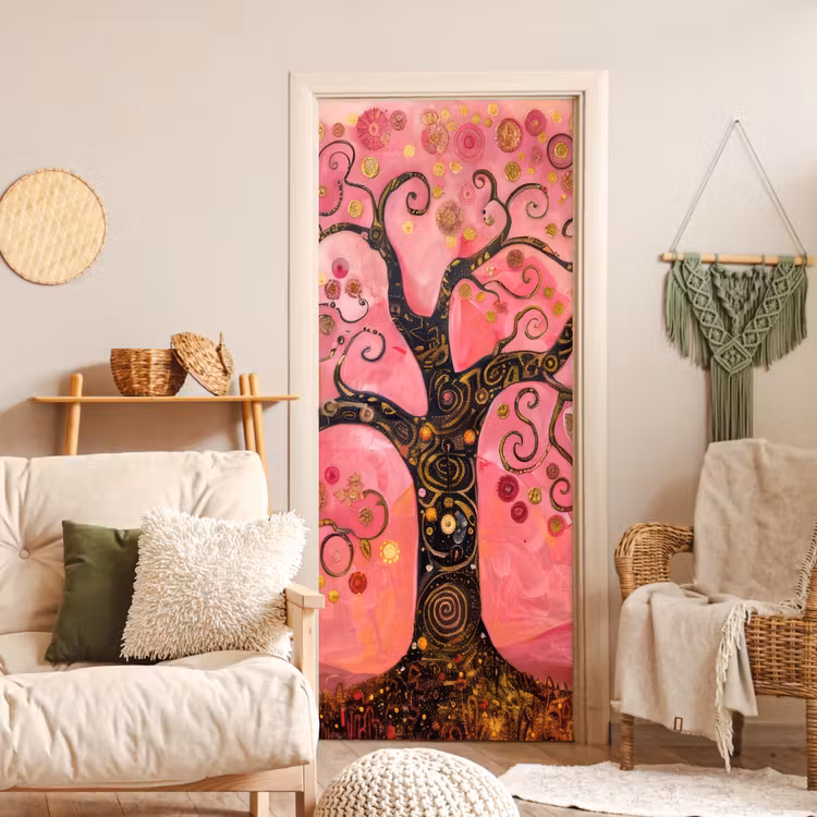 Deursticker - Boom - Levensboom - Roze - Goud — 4