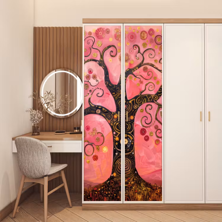 Deursticker - Boom - Levensboom - Roze - Goud — 5