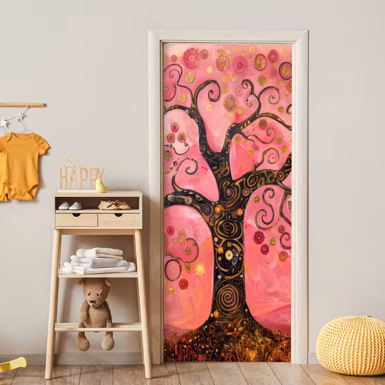 Deursticker - Boom - Levensboom - Roze - Goud — 6