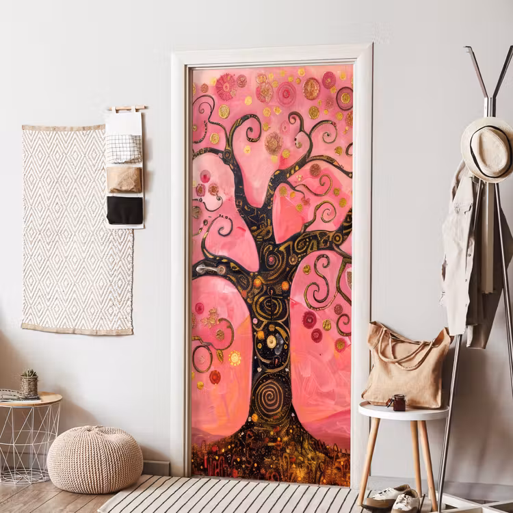 Deursticker - Boom - Levensboom - Roze - Goud — 8