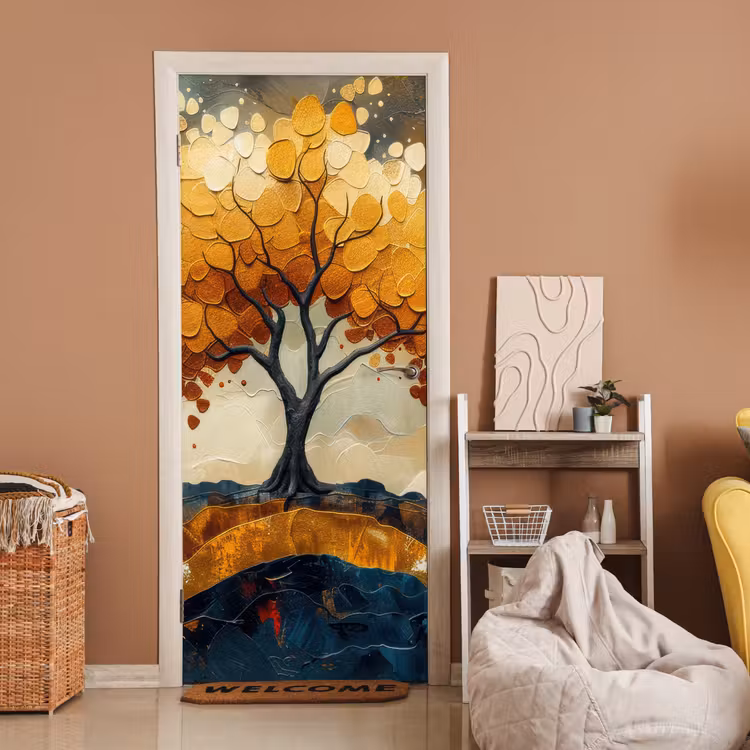 Deursticker - Boom - Natuur - Goud - Modern — 2