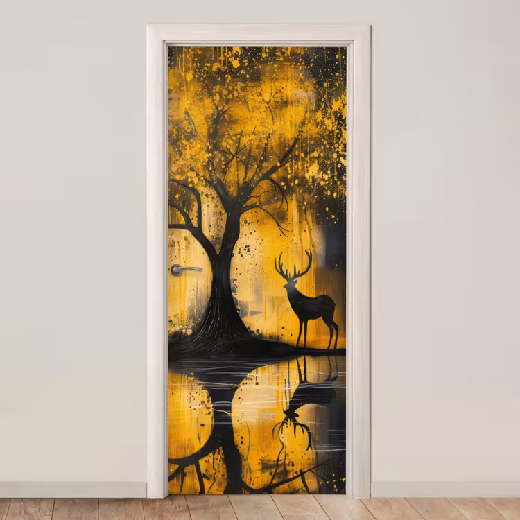 Deursticker - Boom - Verflook - Hert - Natuur - Goud — 1