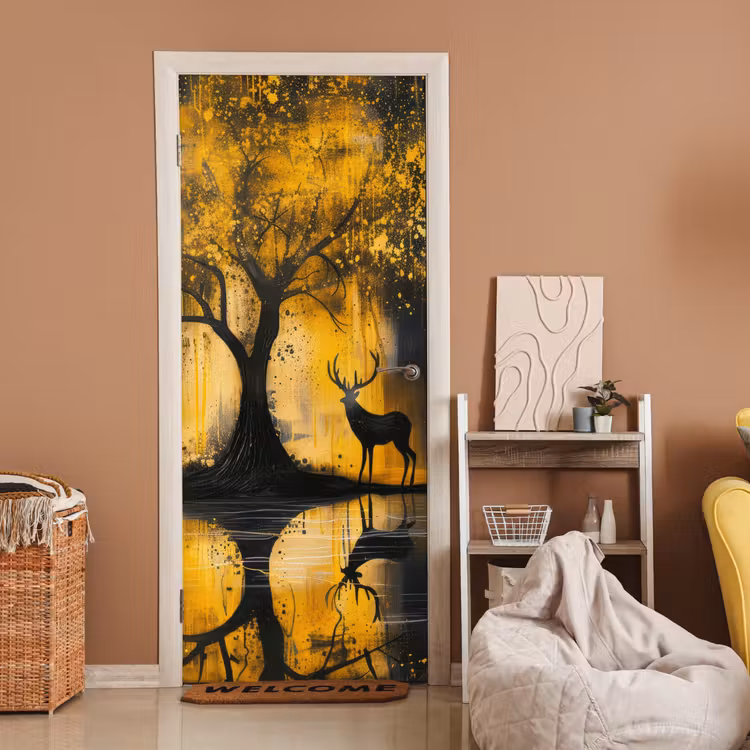 Deursticker - Boom - Verflook - Hert - Natuur - Goud — 2