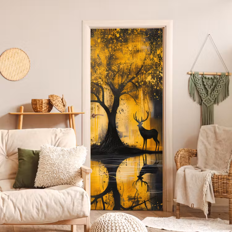 Deursticker - Boom - Verflook - Hert - Natuur - Goud — 4