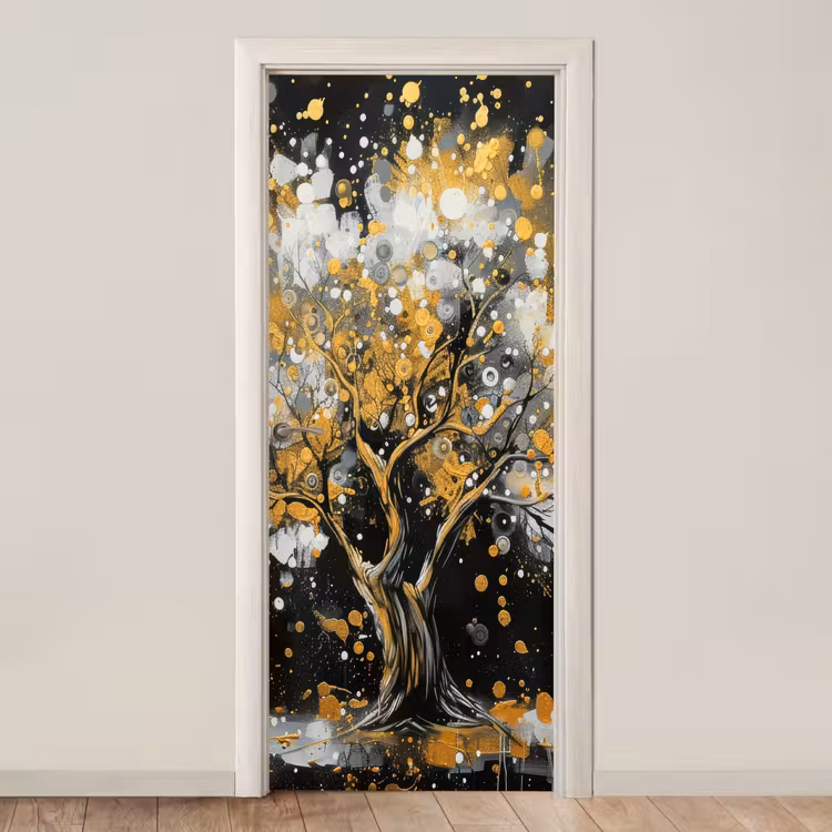 Deursticker - Boom - Zwart - Goud - Wit - Modern — 1