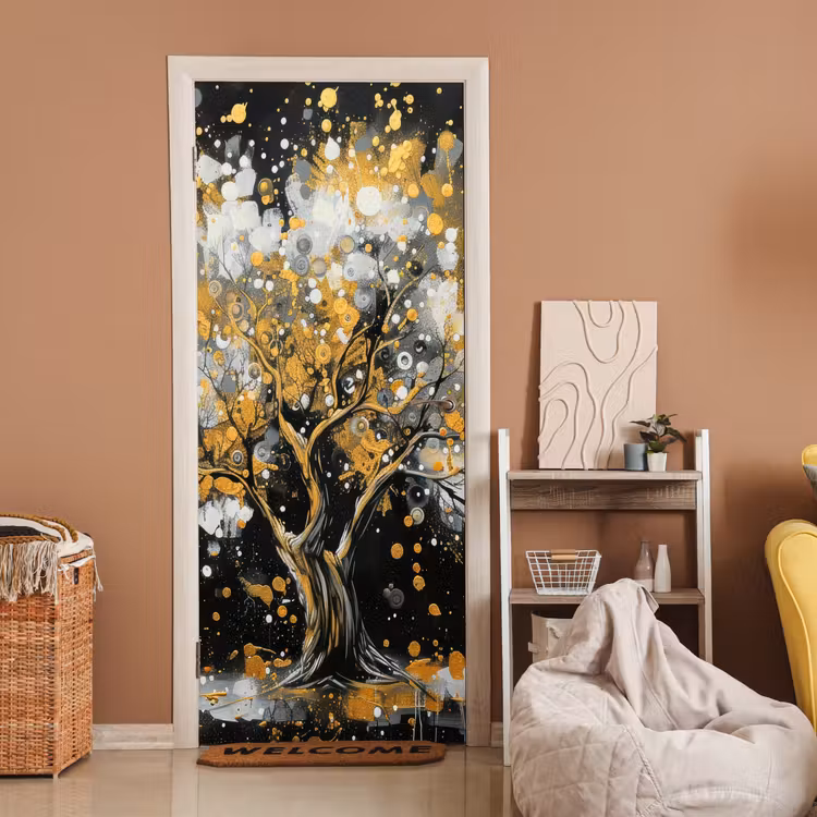 Deursticker - Boom - Zwart - Goud - Wit - Modern — 2