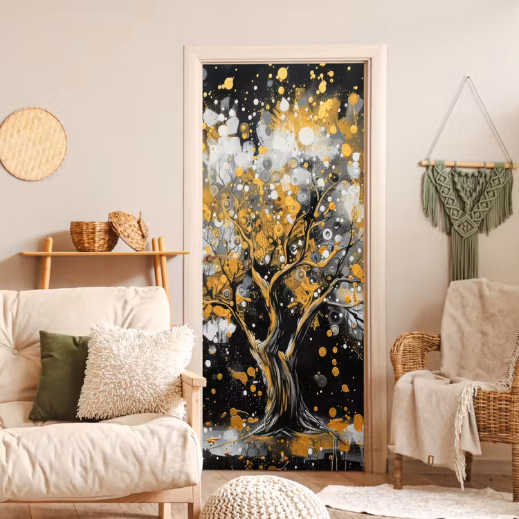 Deursticker - Boom - Zwart - Goud - Wit - Modern — 4