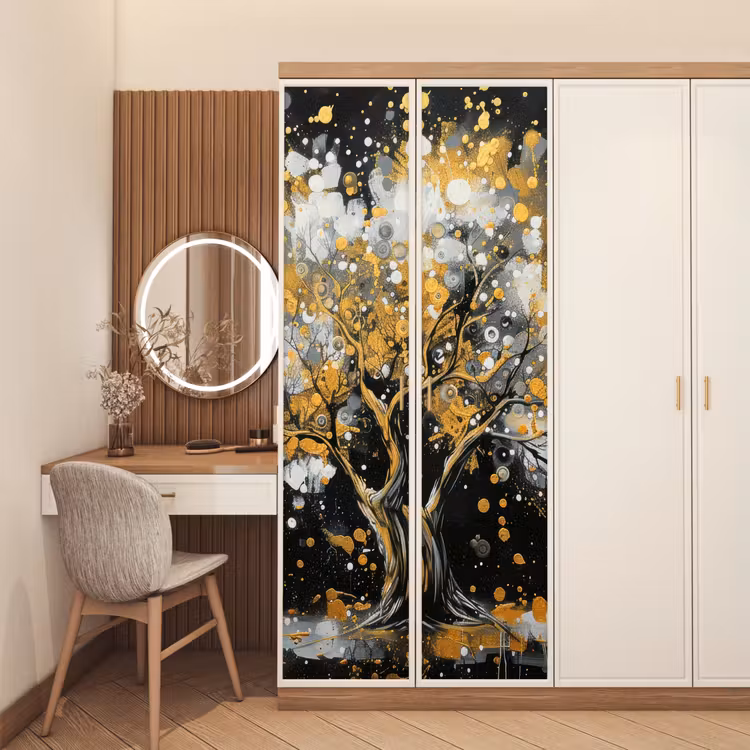 Deursticker - Boom - Zwart - Goud - Wit - Modern — 5