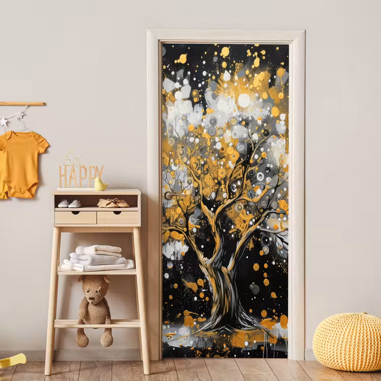 Deursticker - Boom - Zwart - Goud - Wit - Modern — 6