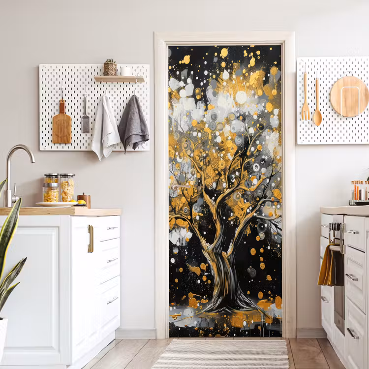 Deursticker - Boom - Zwart - Goud - Wit - Modern — 7