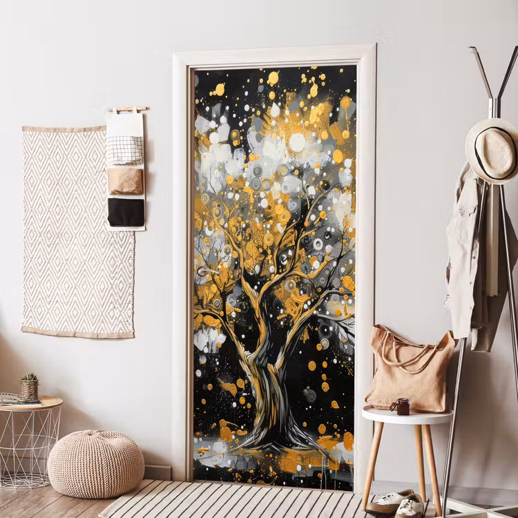 Deursticker - Boom - Zwart - Goud - Wit - Modern — 8