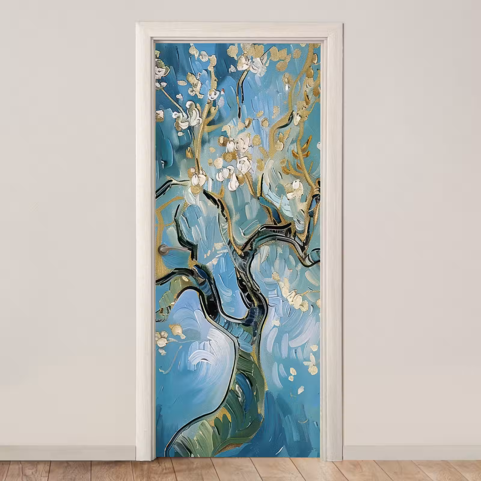 Deursticker - Amandelbloesem boom - Blauw - Abstract — 1