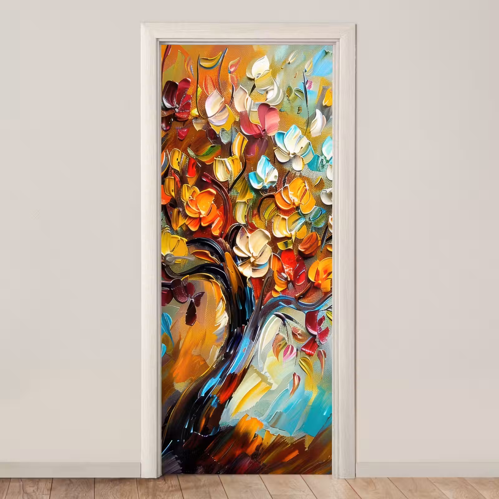 Deursticker - Boom - Abstract - Kleurrijk - Bloemen — 1