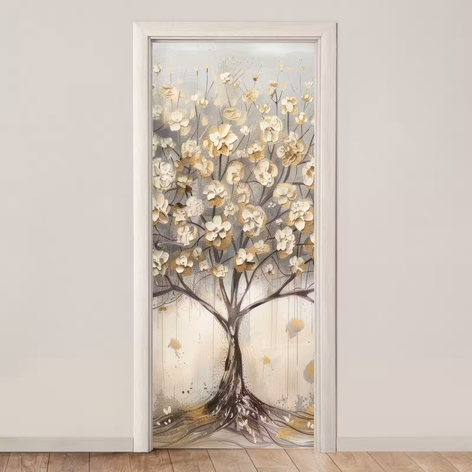Deursticker - Boom - Beige - Goud - Verflook - Grijs — 1
