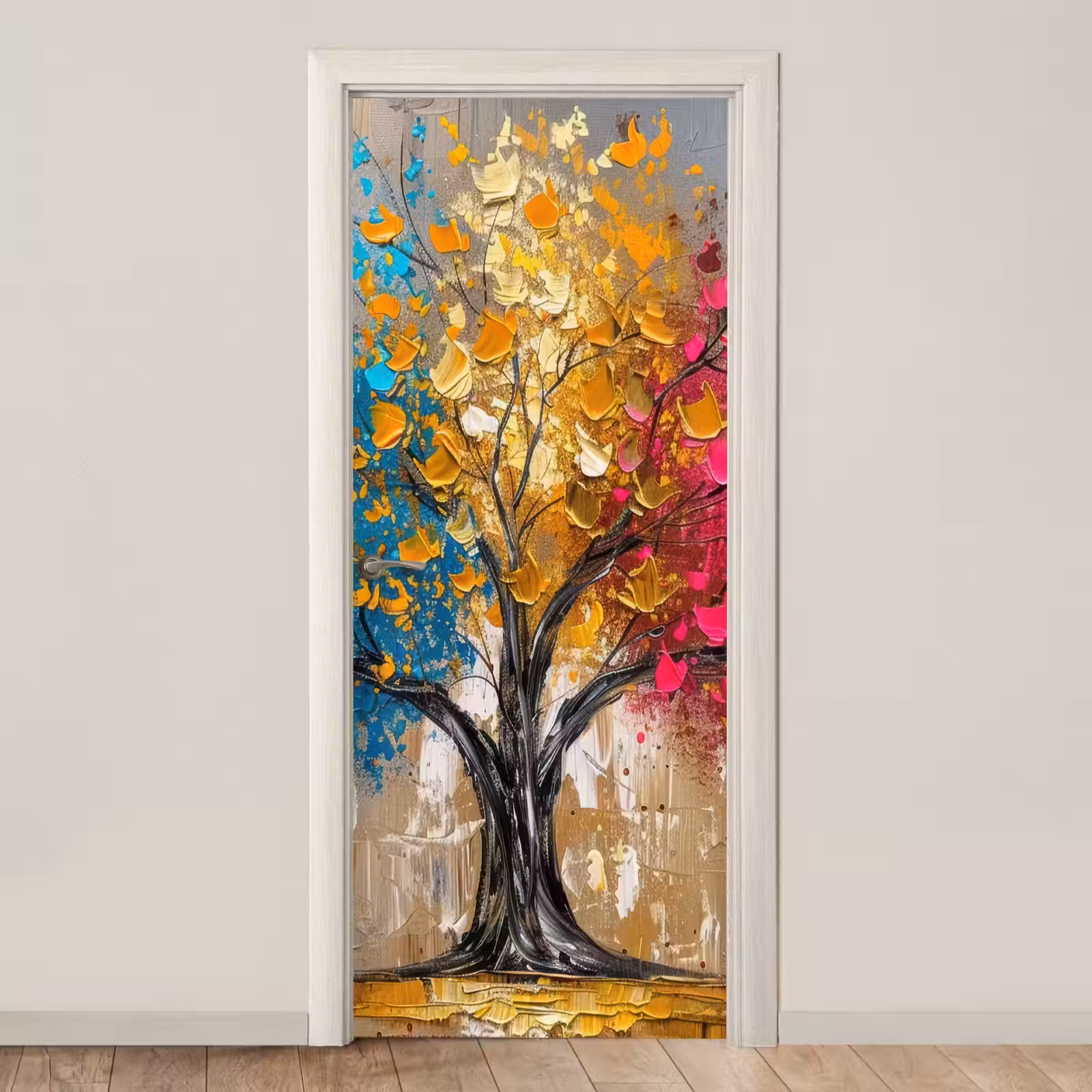 Deursticker - Boom - Kleurrijk - Grijs - Modern — 1