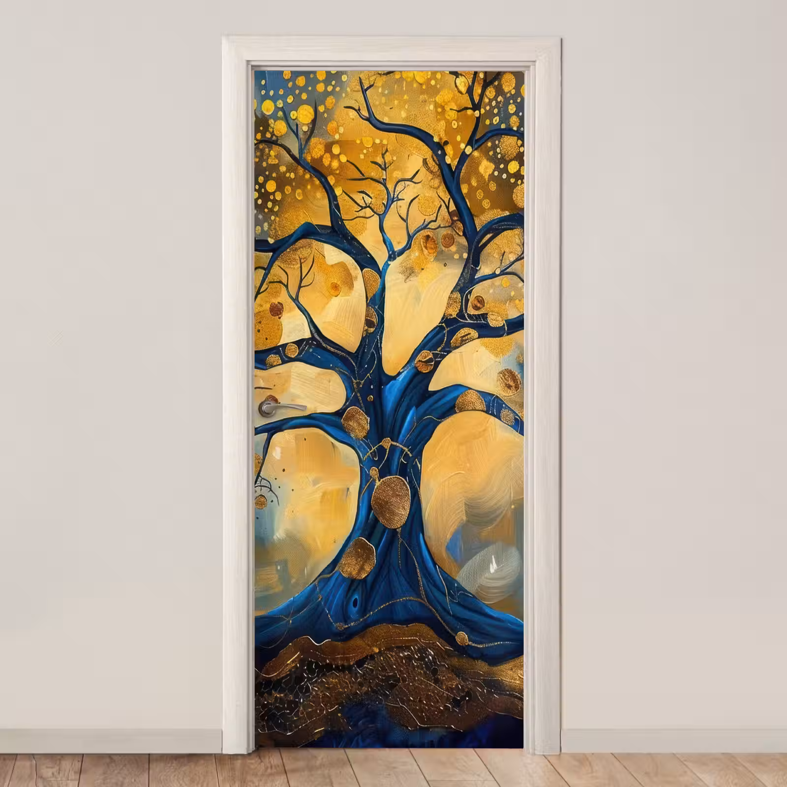 Deursticker - Boom - Levensboom - Blauw - Goud — 1