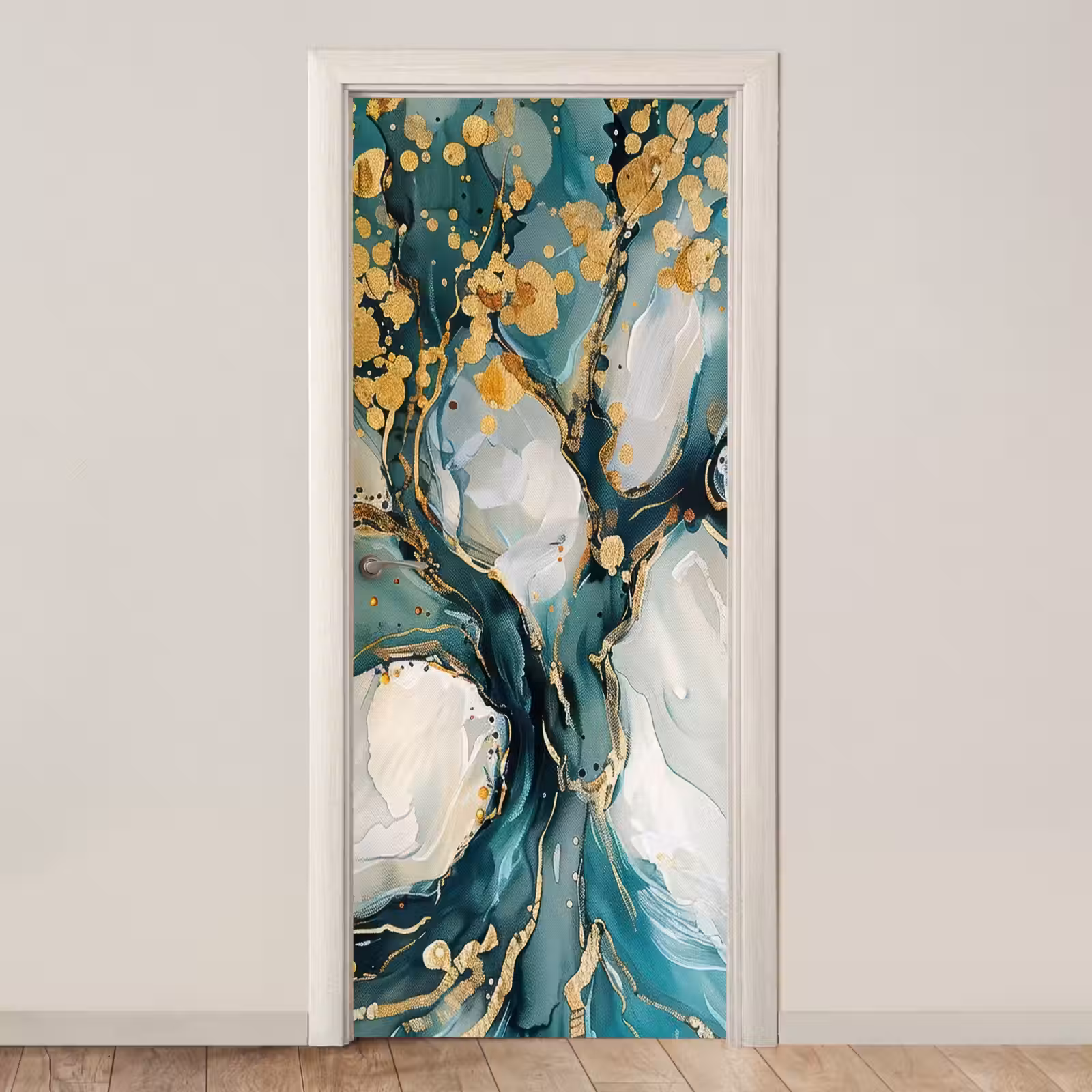 Deursticker - Boom - Modern - Verflook - Turquoise - Goud — 1
