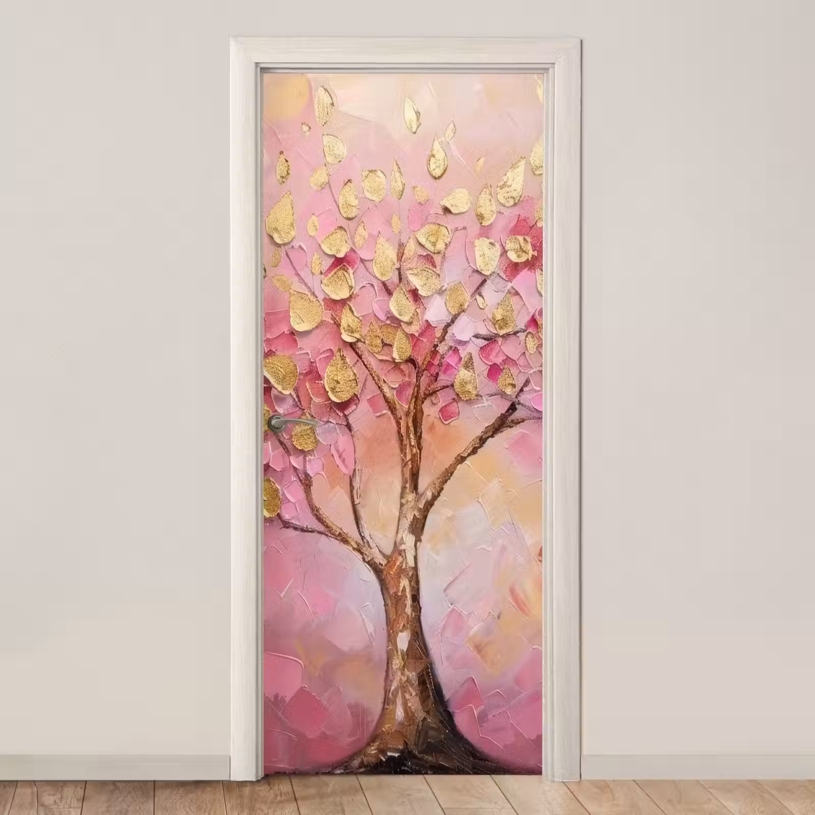 Deursticker - Boom - Roze - Goud - Modern — 1