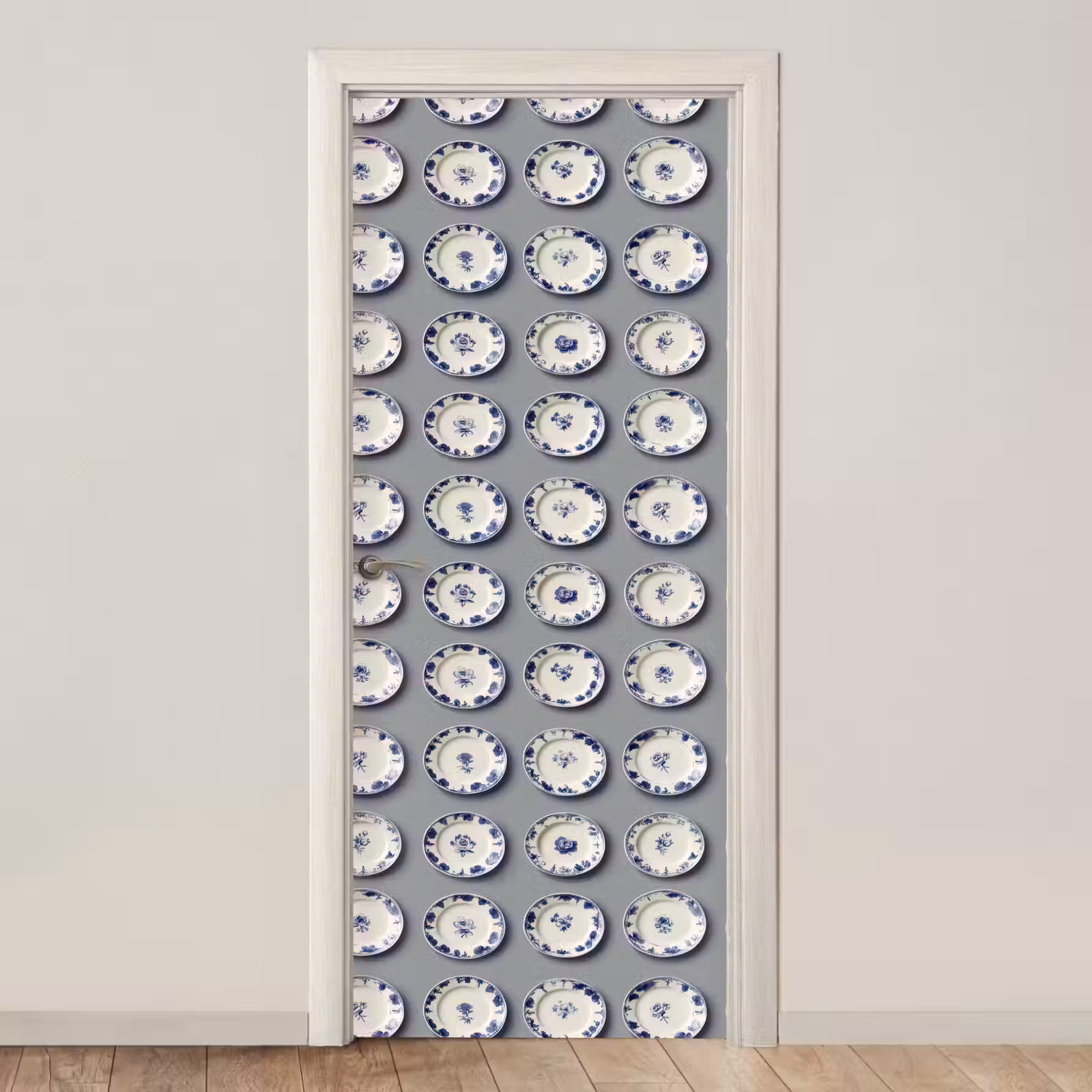 Deursticker - Borden - Bloemen - Blauw - Wit — 1