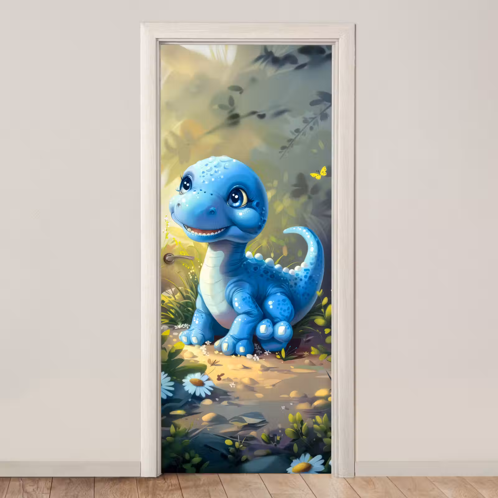 Deursticker - Dino - Blauw - Baby - Dinosaurus — 1