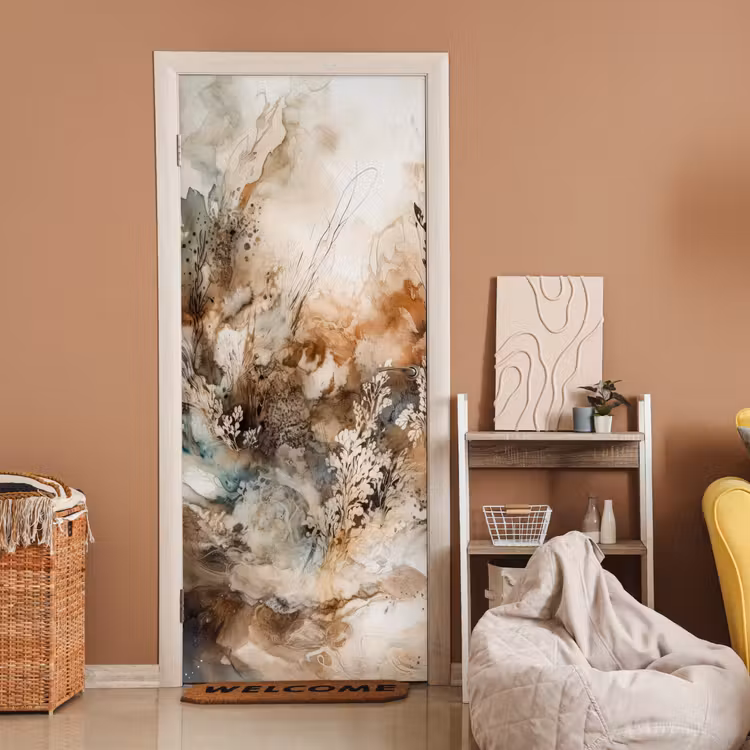 Deursticker - Abstract - Beige - Verf - Kunst - Natuur - Bloemen — 2