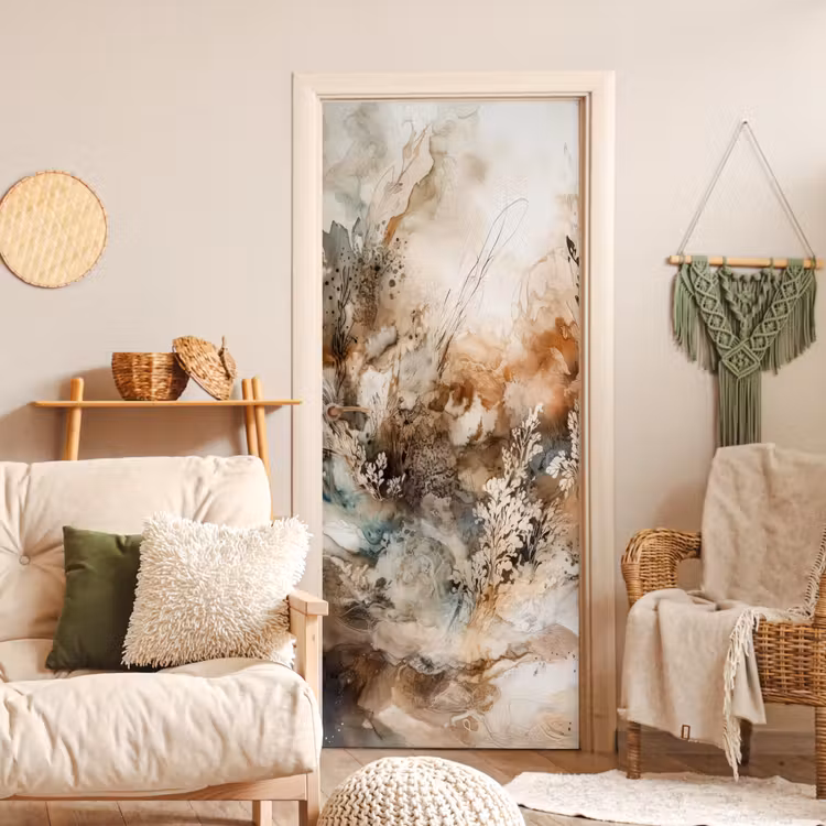 Deursticker - Abstract - Beige - Verf - Kunst - Natuur - Bloemen — 4