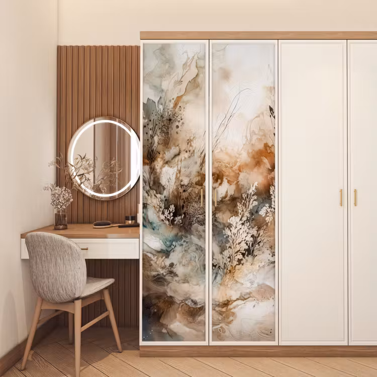 Deursticker - Abstract - Beige - Verf - Kunst - Natuur - Bloemen — 5