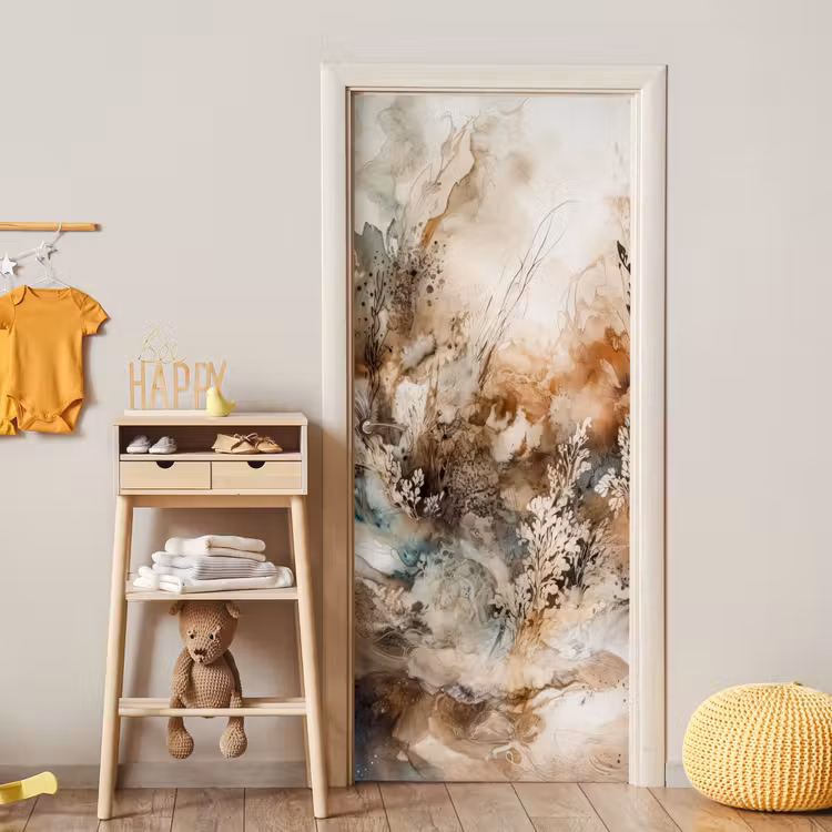 Deursticker - Abstract - Beige - Verf - Kunst - Natuur - Bloemen — 6