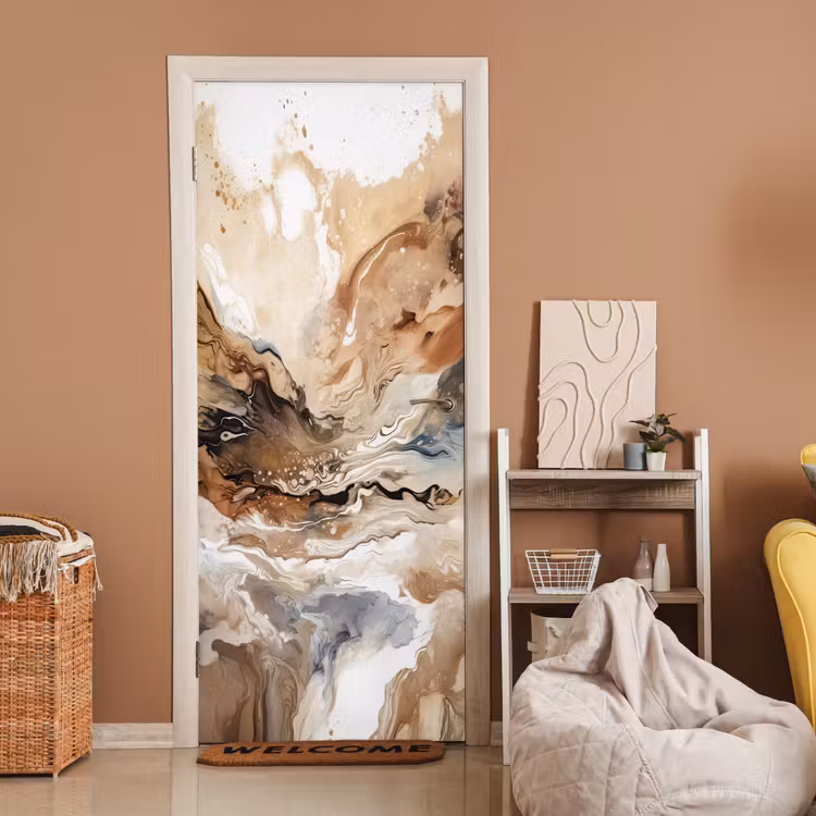 Deursticker - Abstract - Kunst - Verf - Beige - Modern — 2