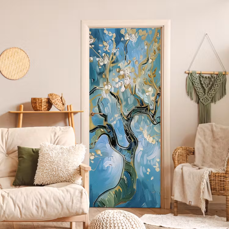Deursticker - Amandelbloesem boom - Blauw - Abstract — 4