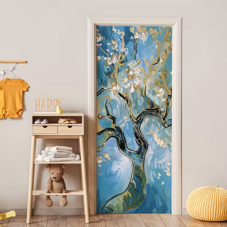 Deursticker - Amandelbloesem boom - Blauw - Abstract — 6