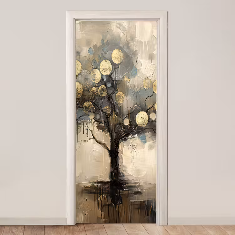 Deursticker - Beige - Abstract - Boom - Goud — 1
