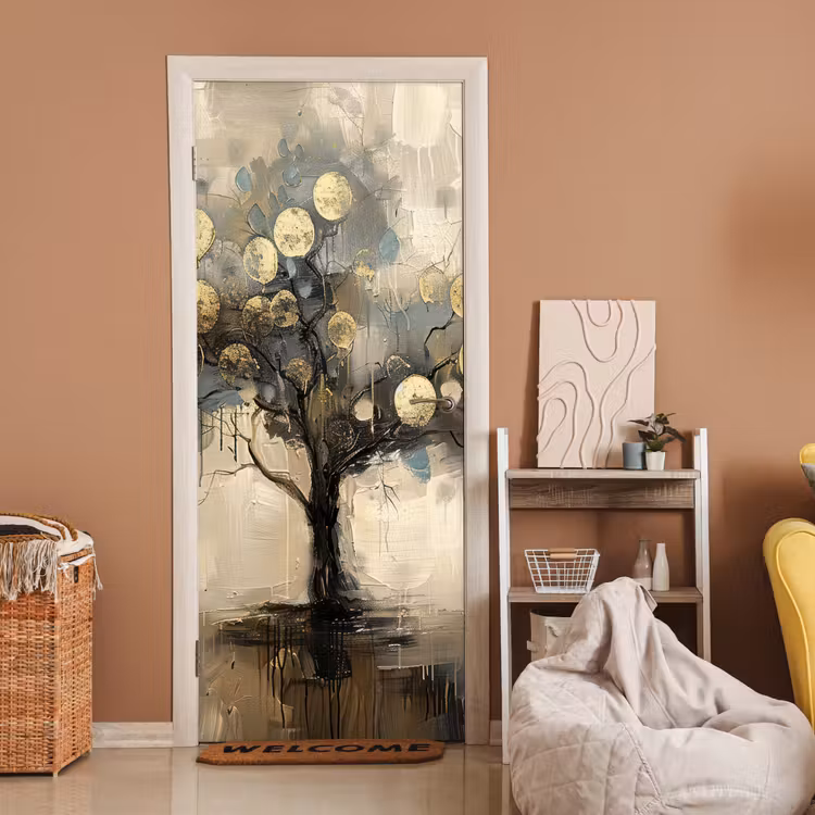 Deursticker - Beige - Abstract - Boom - Goud — 2