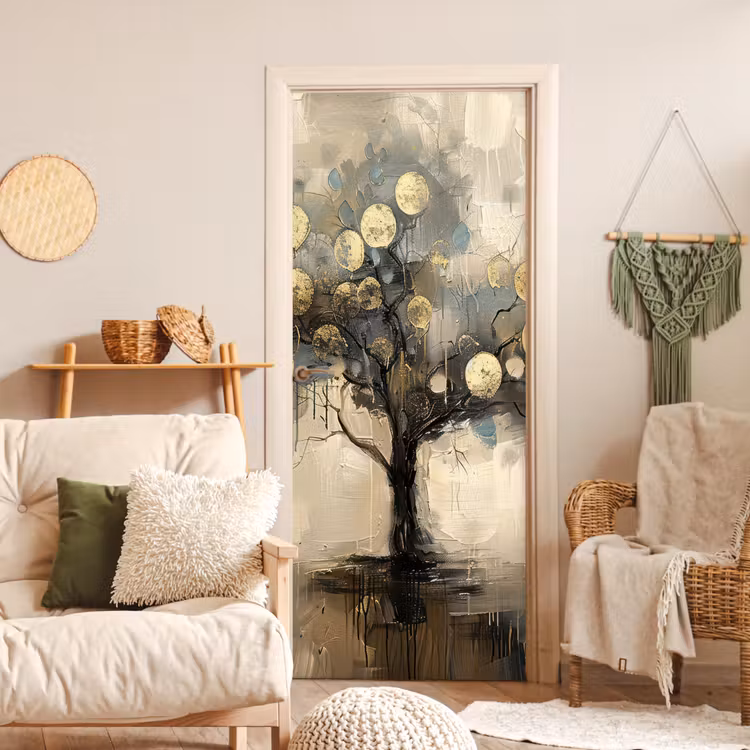 Deursticker - Beige - Abstract - Boom - Goud — 4