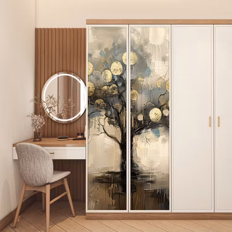 Deursticker - Beige - Abstract - Boom - Goud — 5