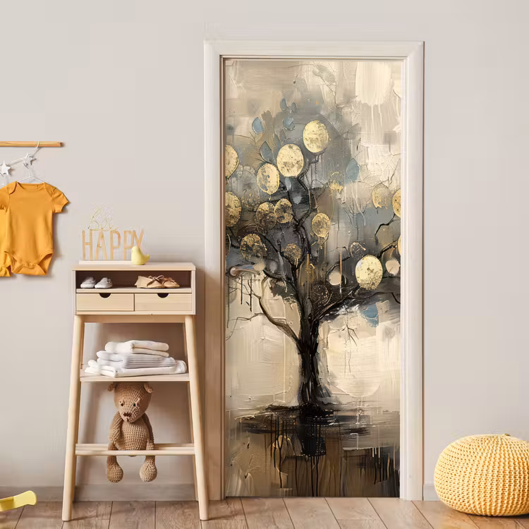 Deursticker - Beige - Abstract - Boom - Goud — 6