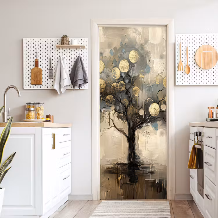 Deursticker - Beige - Abstract - Boom - Goud — 7