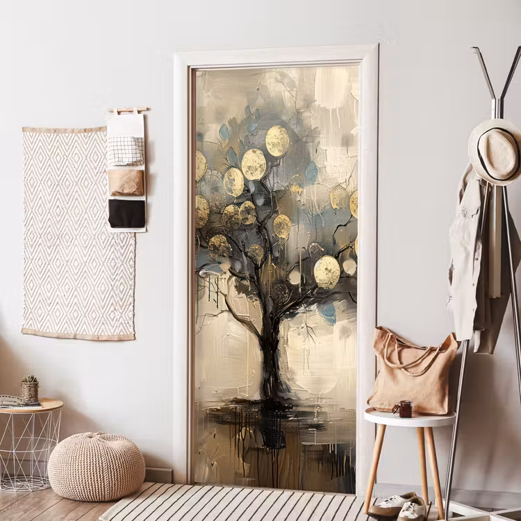 Deursticker - Beige - Abstract - Boom - Goud — 8