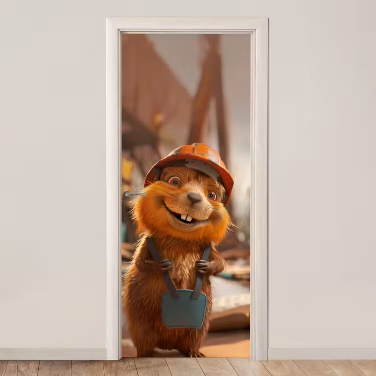 Deursticker - Bever - Bouw - Bouwhelm - Dier — 1