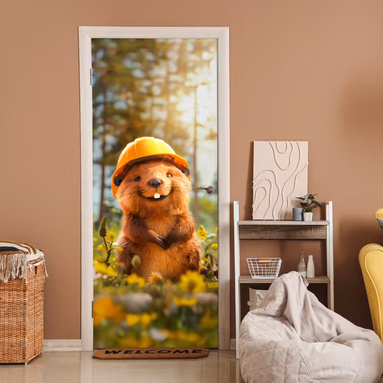 Deursticker - Bever - Dier - Bouwhelm - Natuur — 2