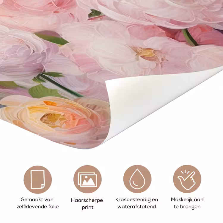 Deursticker - Bloemen - Roze - Botanisch - Kunst - Acrylverf — 3