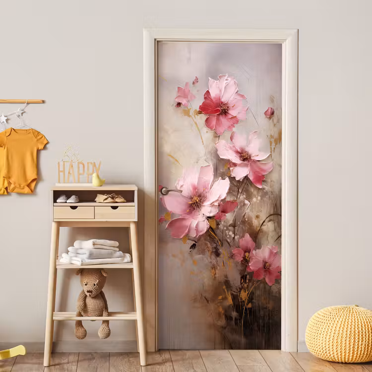 Deursticker - Bloemen - Roze - Kunst - Watercolor — 6