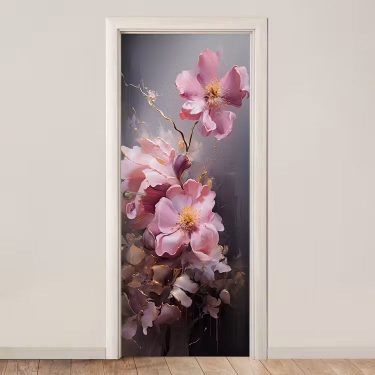 Deursticker - Bloemen - Roze - Stilleven - Kunst — 1