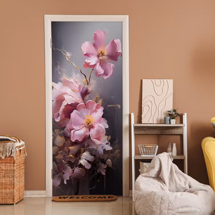 Deursticker - Bloemen - Roze - Stilleven - Kunst — 2