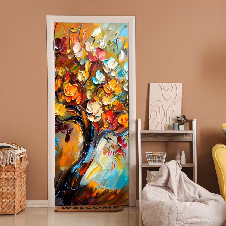 Deursticker - Boom - Abstract - Kleurrijk - Bloemen — 2