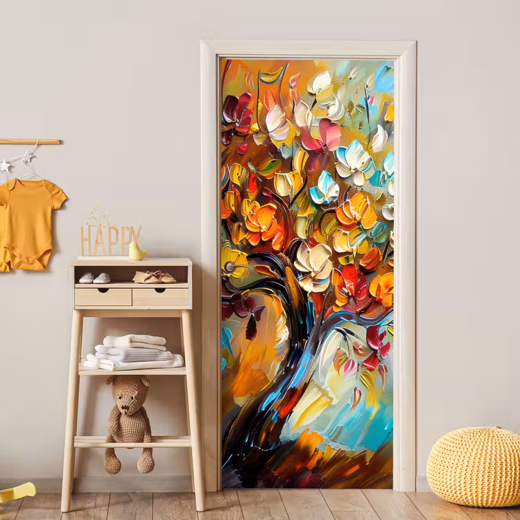 Deursticker - Boom - Abstract - Kleurrijk - Bloemen — 6
